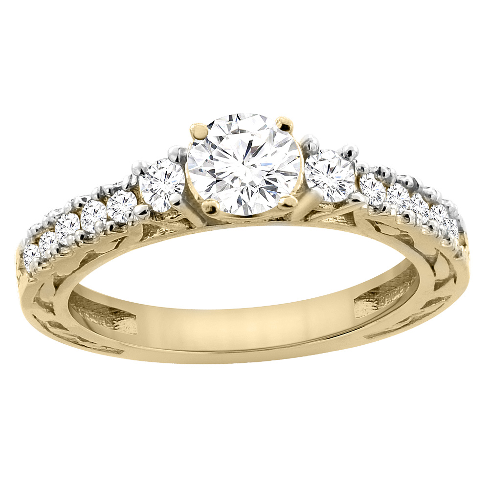 14K Yellow Gold Diamond Engraved Engagement Ring 1.12 cttw, sizes 5 - 10
