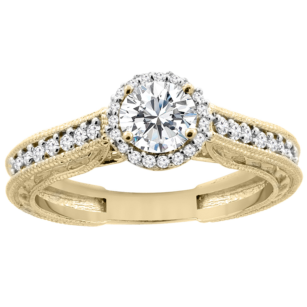 14K Yellow Gold Diamond Engraved Engagement Ring 0.64 cttw, sizes 5 - 10