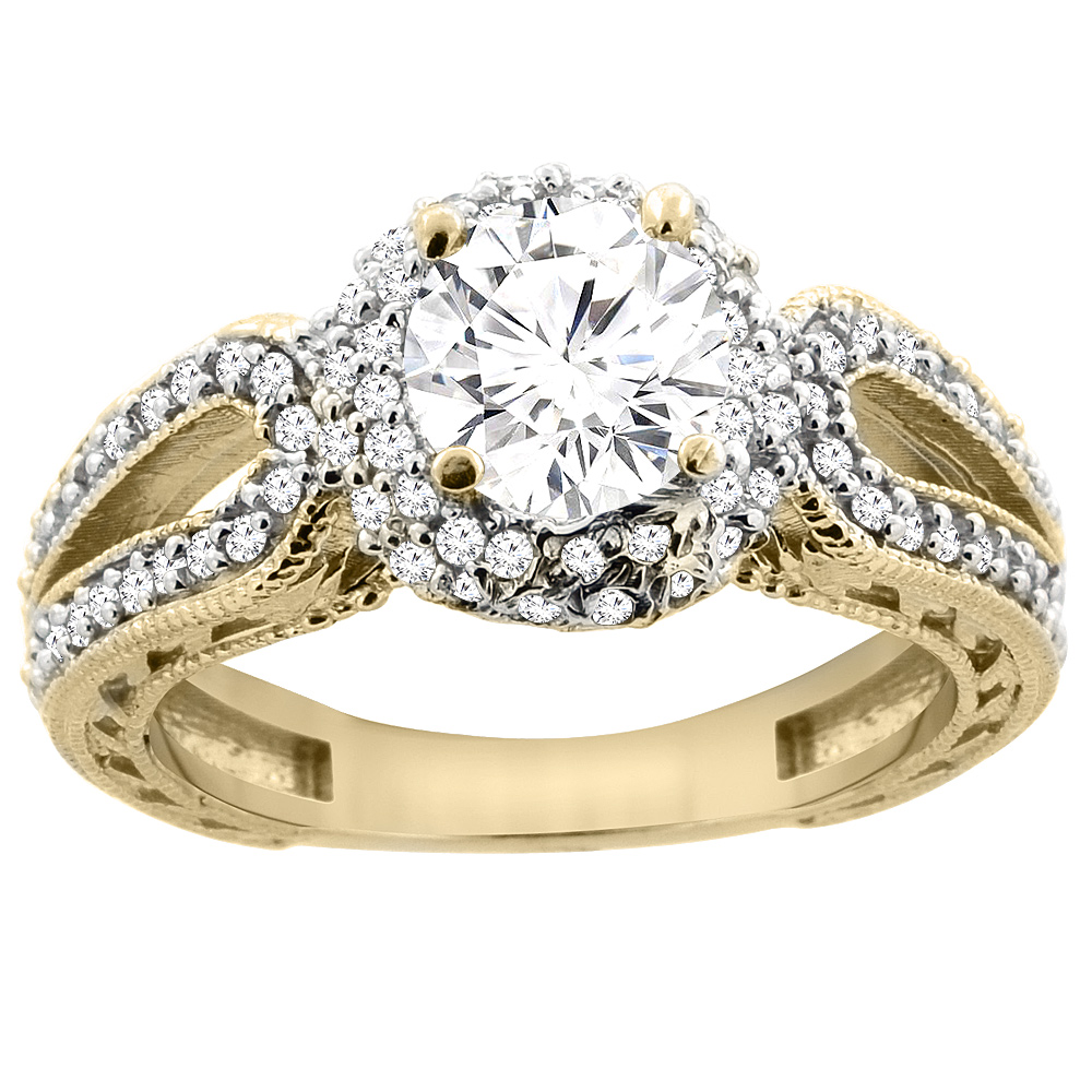 14K Yellow Gold Diamond Engagement Ring Engraved Split Shank 1.25cttw, sizes 5 - 10