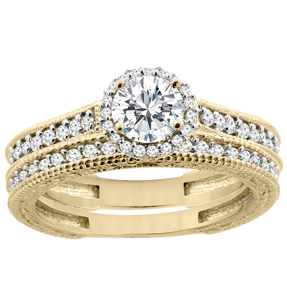 14K Yellow Gold Diamond Engraved 2-piece Engagement Ring Set 0.78 cttw, sizes 5 - 10