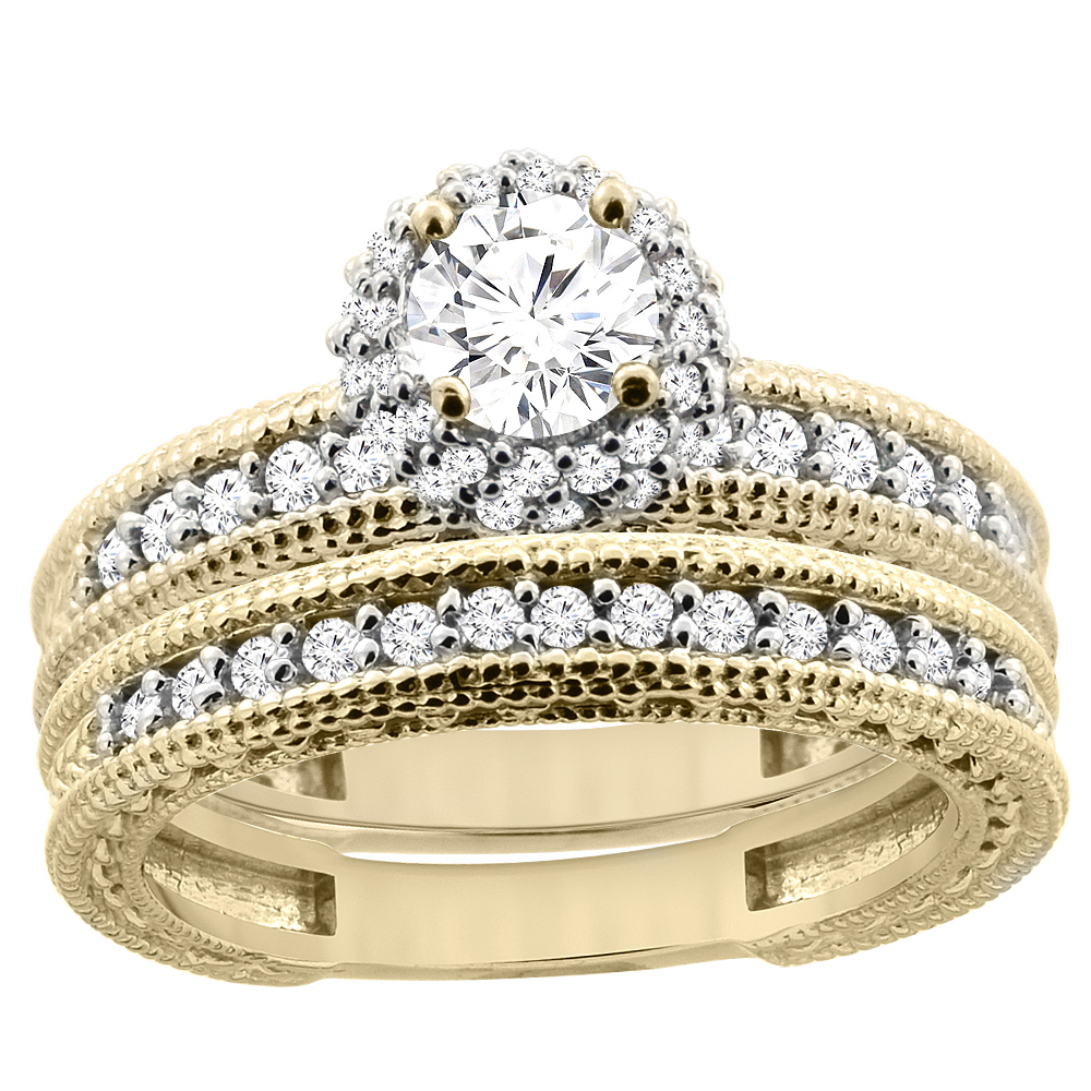 14K Yellow Gold Diamond Engraved Engagement Ring 2-piece Set 0.91 cttw, sizes 5 - 10