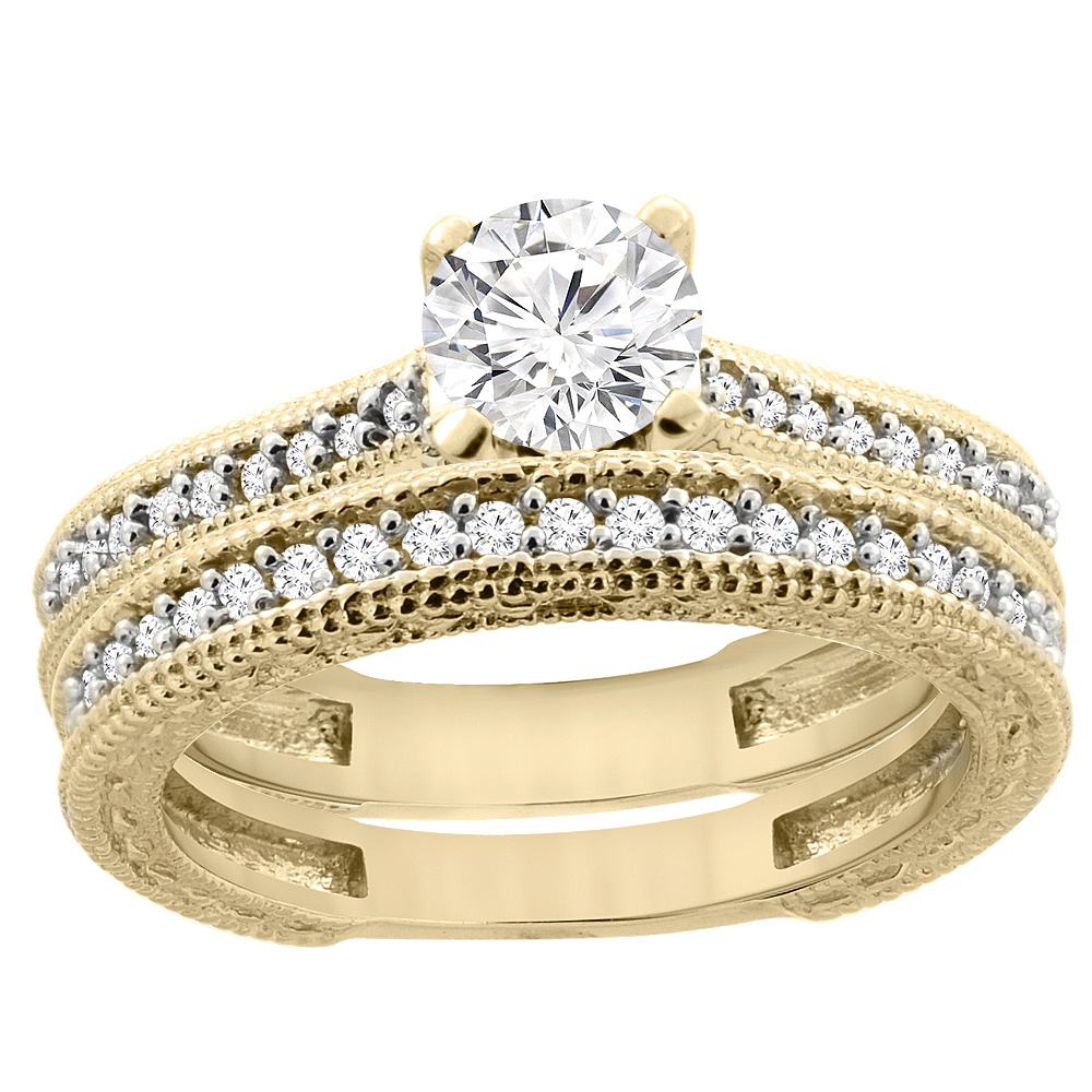 14K Yellow Gold Diamond Engraved Engagement Ring 2-piece Set 0.75 cttw, sizes 5 - 10