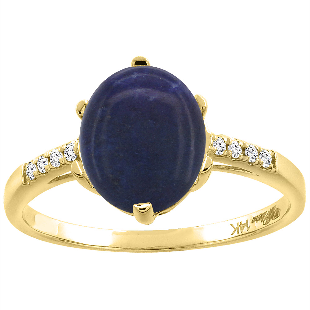 14K Yellow Gold Natural Lapis & Diamond Ring Oval 10x8 mm, sizes 5-10