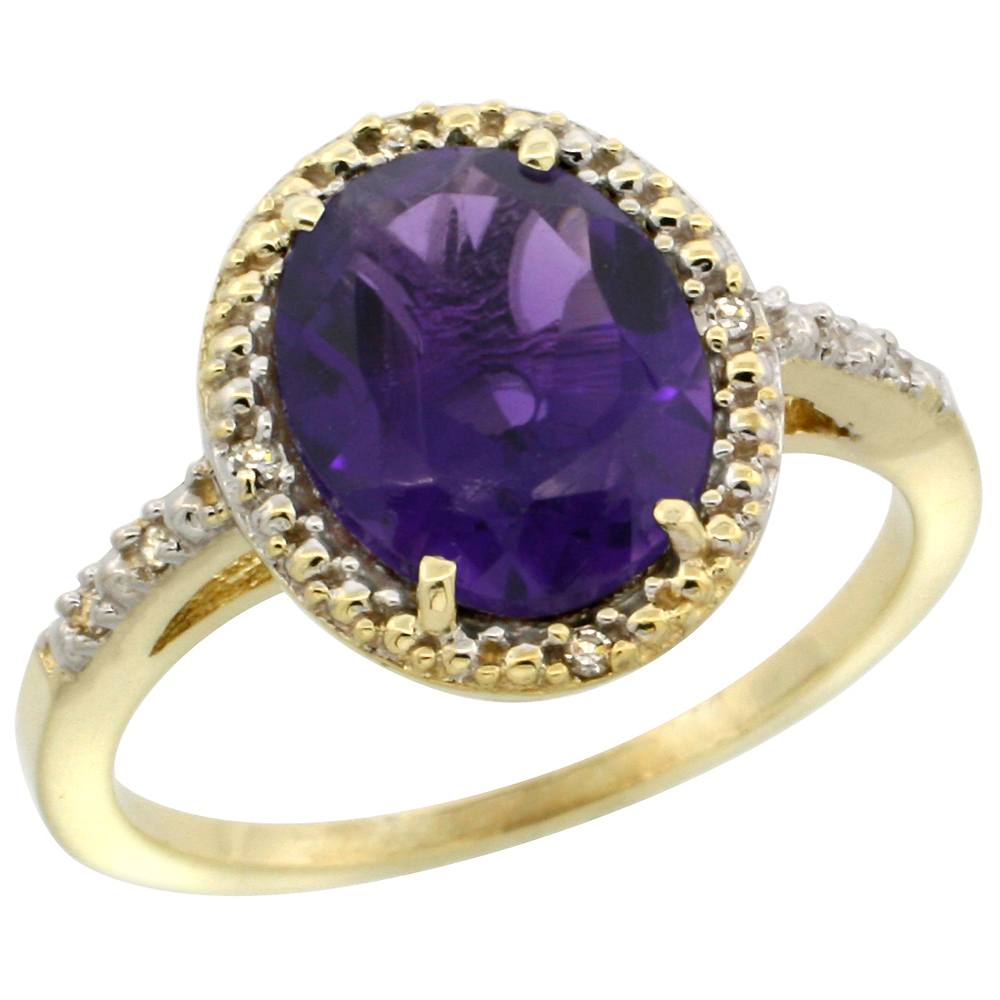 10K Yellow Gold Diamond Genuine Amethyst Engagement Ring Oval 10x8mm sizes 5-10