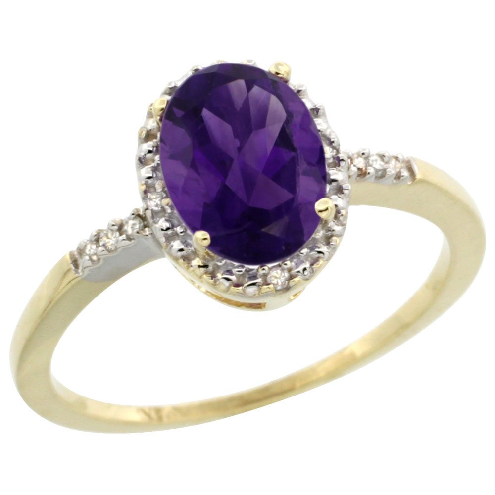 10K Yellow Gold Diamond Genuine Amethyst Ring Oval 8x6mm sizes 5-10