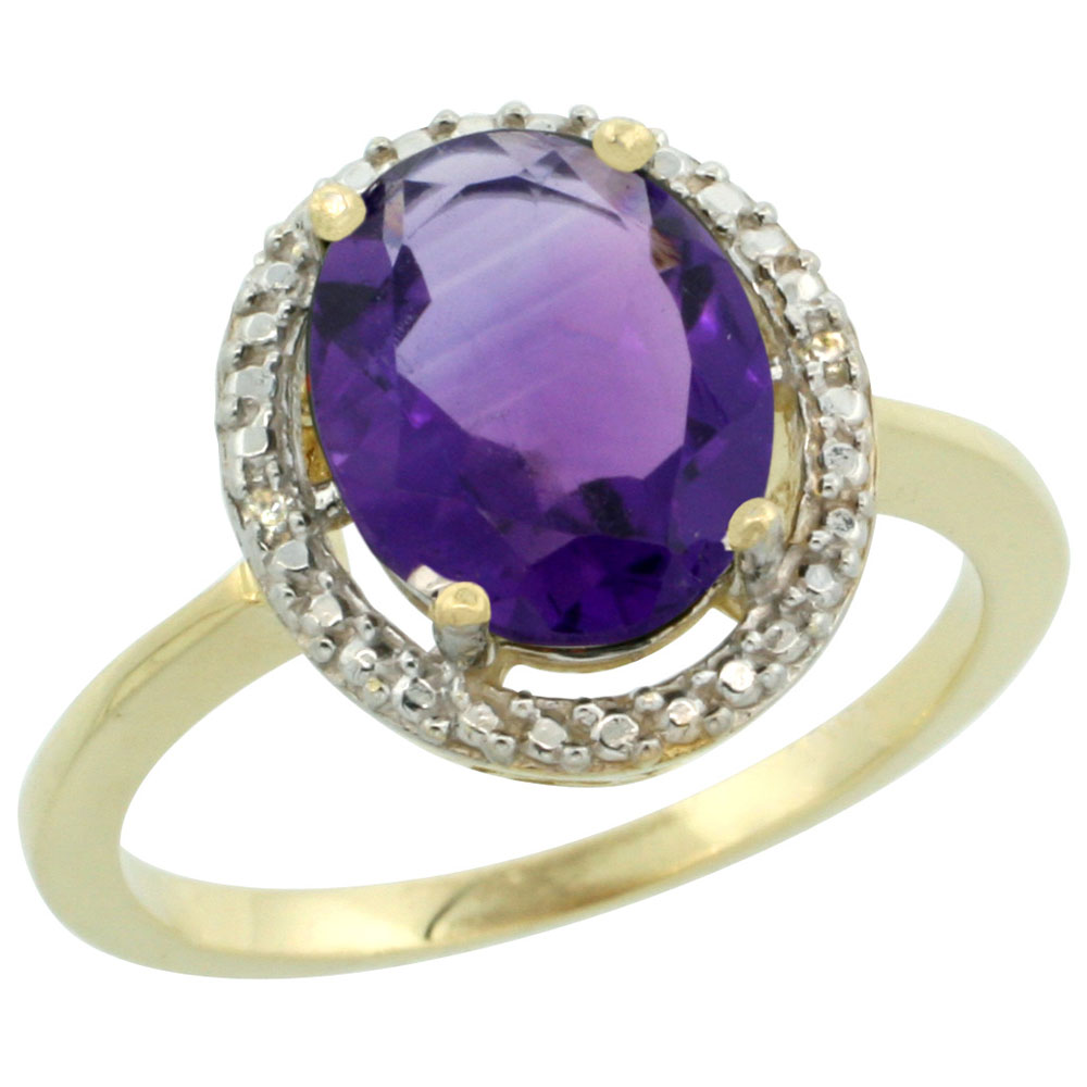 14K Yellow Gold Diamond Natural Amethyst Engagement Ring Oval 10x8mm, sizes 5-10