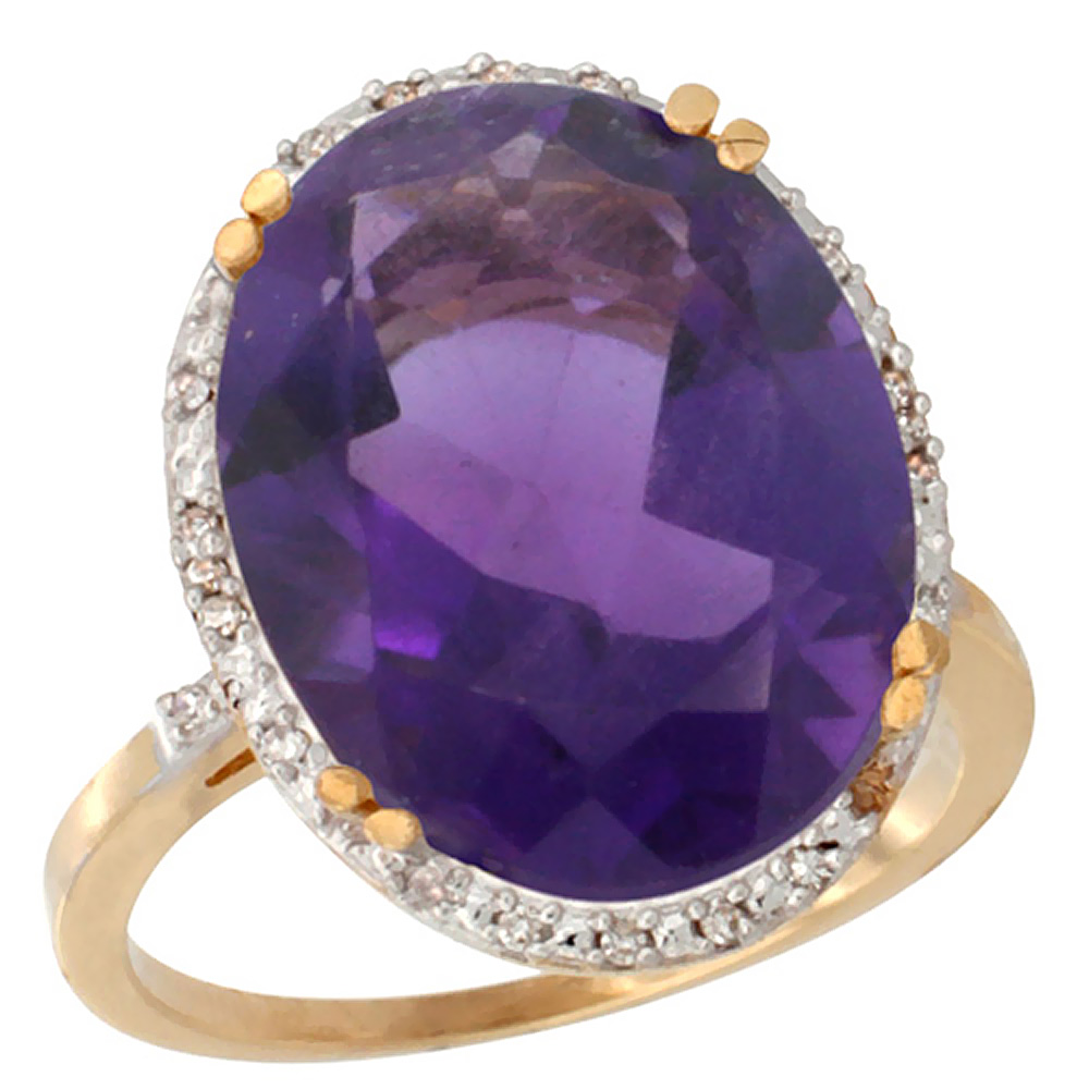 14K Yellow Gold Natural Amethyst Ring Large Oval 18x13mm Diamond Halo, sizes 5-10