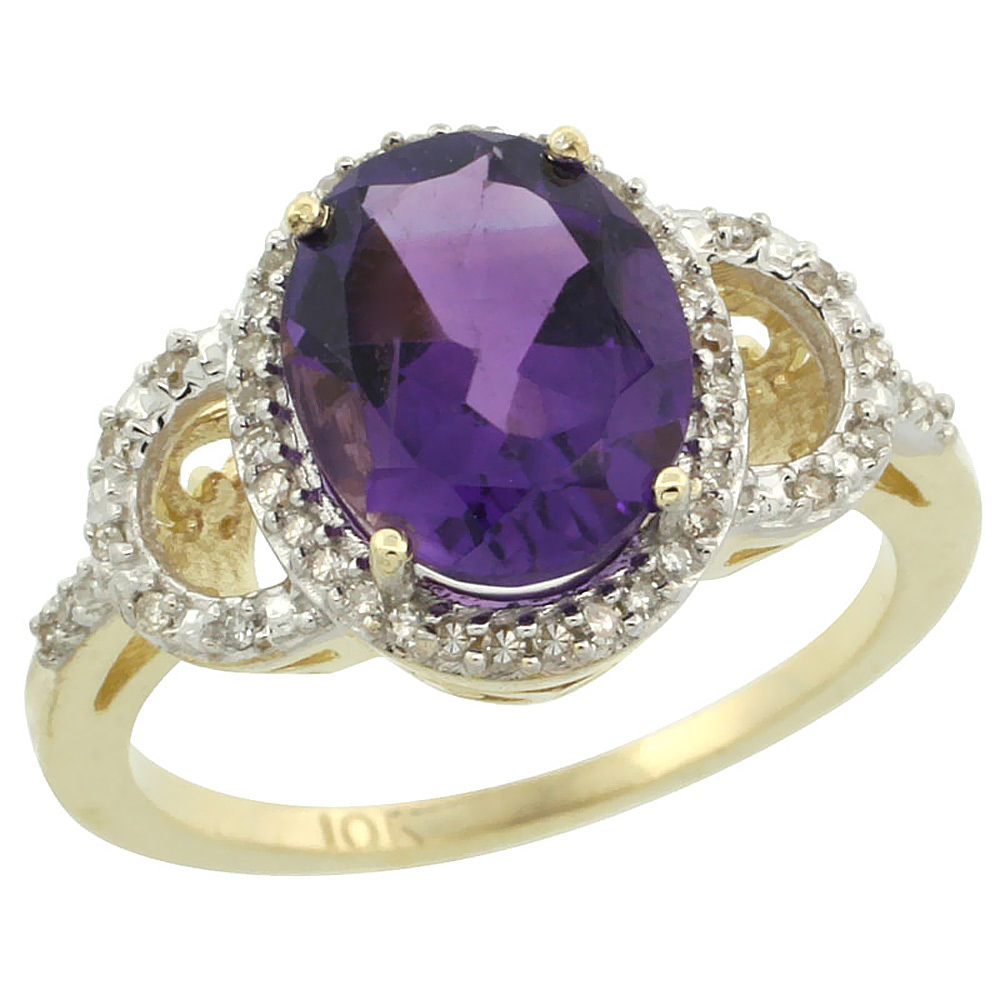 10K Yellow Gold Diamond Genuine Amethyst Engagement Ring Oval 10x8mm sizes 5-10