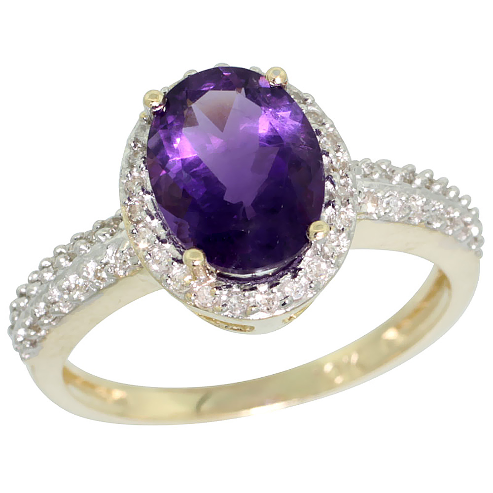 14K Yellow Gold Diamond Natural Amethyst Ring Oval 9x7mm, sizes 5-10