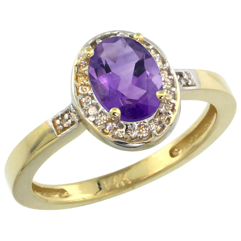 10K Yellow Gold Diamond Genuine Amethyst Engagement Ring Oval 7x5mm sizes 5-10