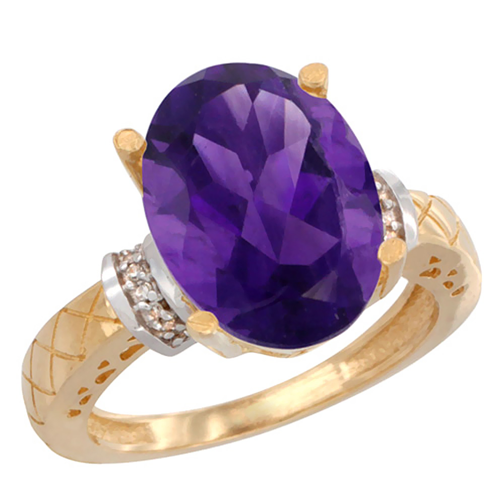 10K Yellow Gold Diamond Genuine Amethyst Ring Oval 14x10mm sizes 5-10