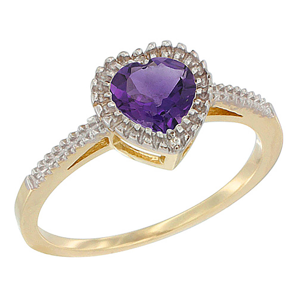 10K Yellow Gold Genuine Amethyst Ring Heart 6x6 mm sizes 5 - 10