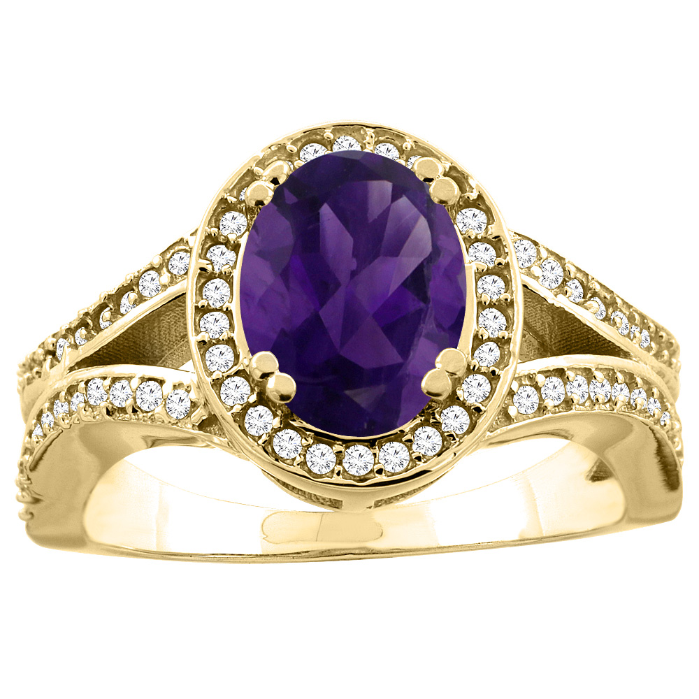 14k Gold Diamond Halo Genuine Pink Sapphire Ring Split Shank Oval 8x6mm, size 5-10