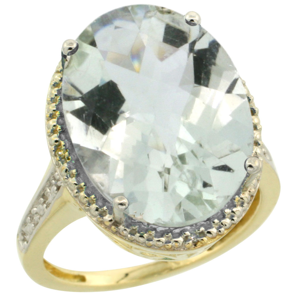 14K Yellow Gold Diamond Natural Green Amethyst Ring Ring Oval 18x13mm, sizes 5-10