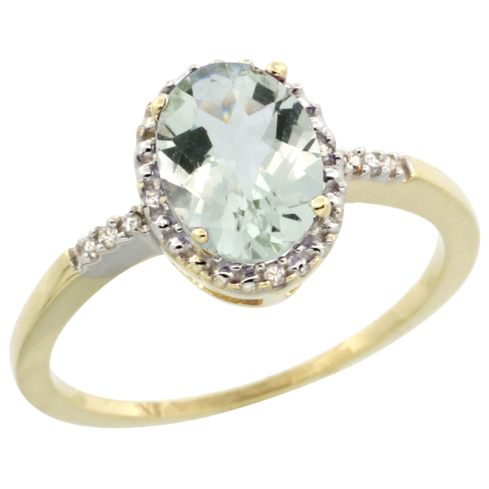 14K Yellow Gold Diamond Natural Green Amethyst Ring Ring Oval 8x6mm, sizes 5-10