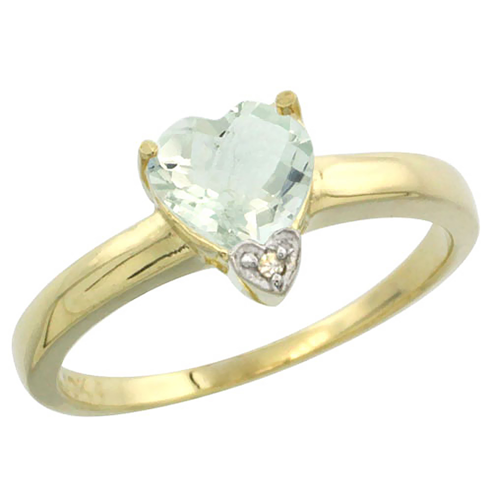 14K Yellow Gold Natural Green Amethyst Heart 7x7mm Diamond Accent, sizes 5-10