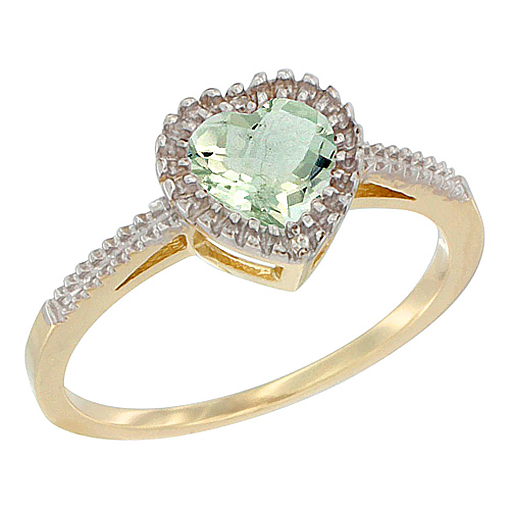 10K Yellow Gold Natural Peridot Ring Heart 6x6 mm, sizes 5 - 10