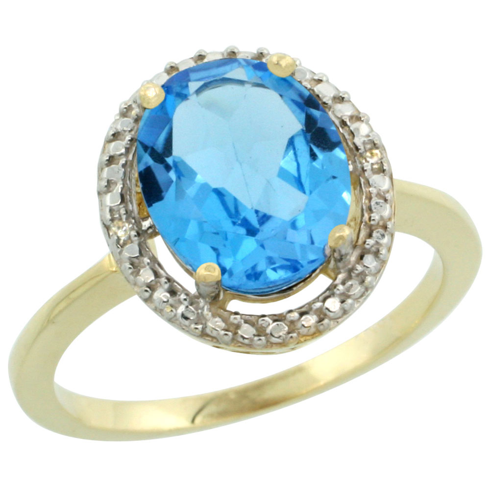 14K Yellow Gold Diamond Natural Swiss Blue Topaz Engagement Ring Oval 10x8mm, sizes 5-10