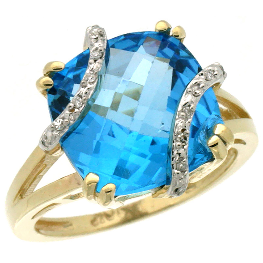 10k Yellow Gold Genuine Blue Topaz Ring Cushion-cut 12x12mm Diamond Accent sizes 5-10