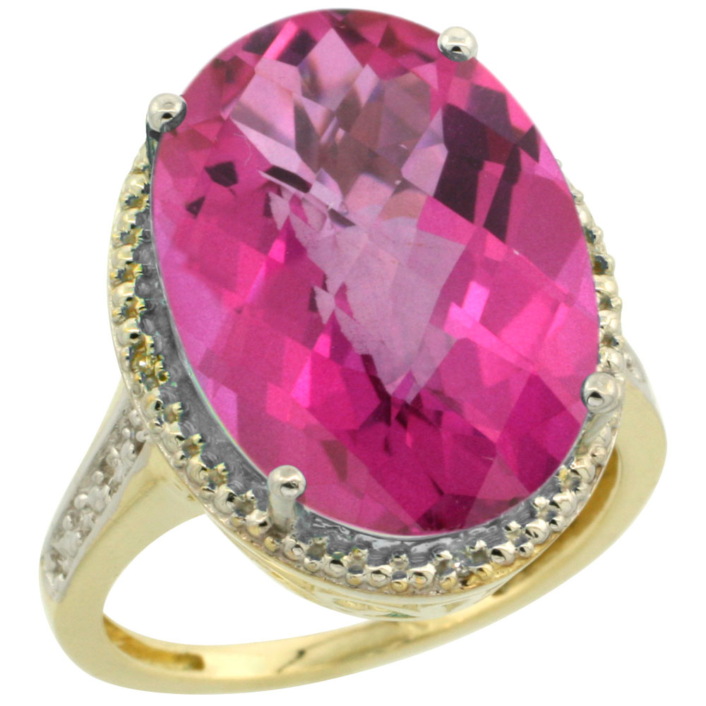 10K Yellow Gold Diamond Natural Pink Topaz Ring Oval 18x13mm, sizes 5-10