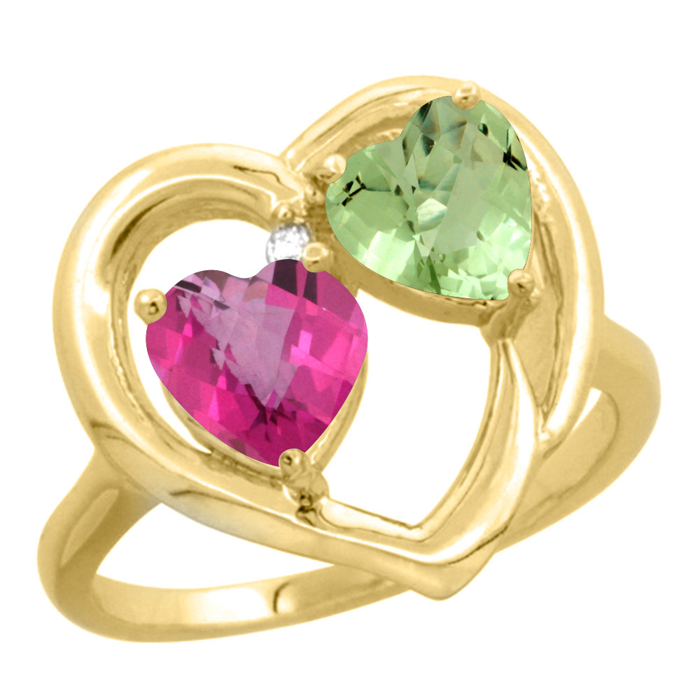 10K Yellow Gold Diamond Two-stone Heart Ring 6 mm Natural Pink Topaz & Citrine, sizes 5-10