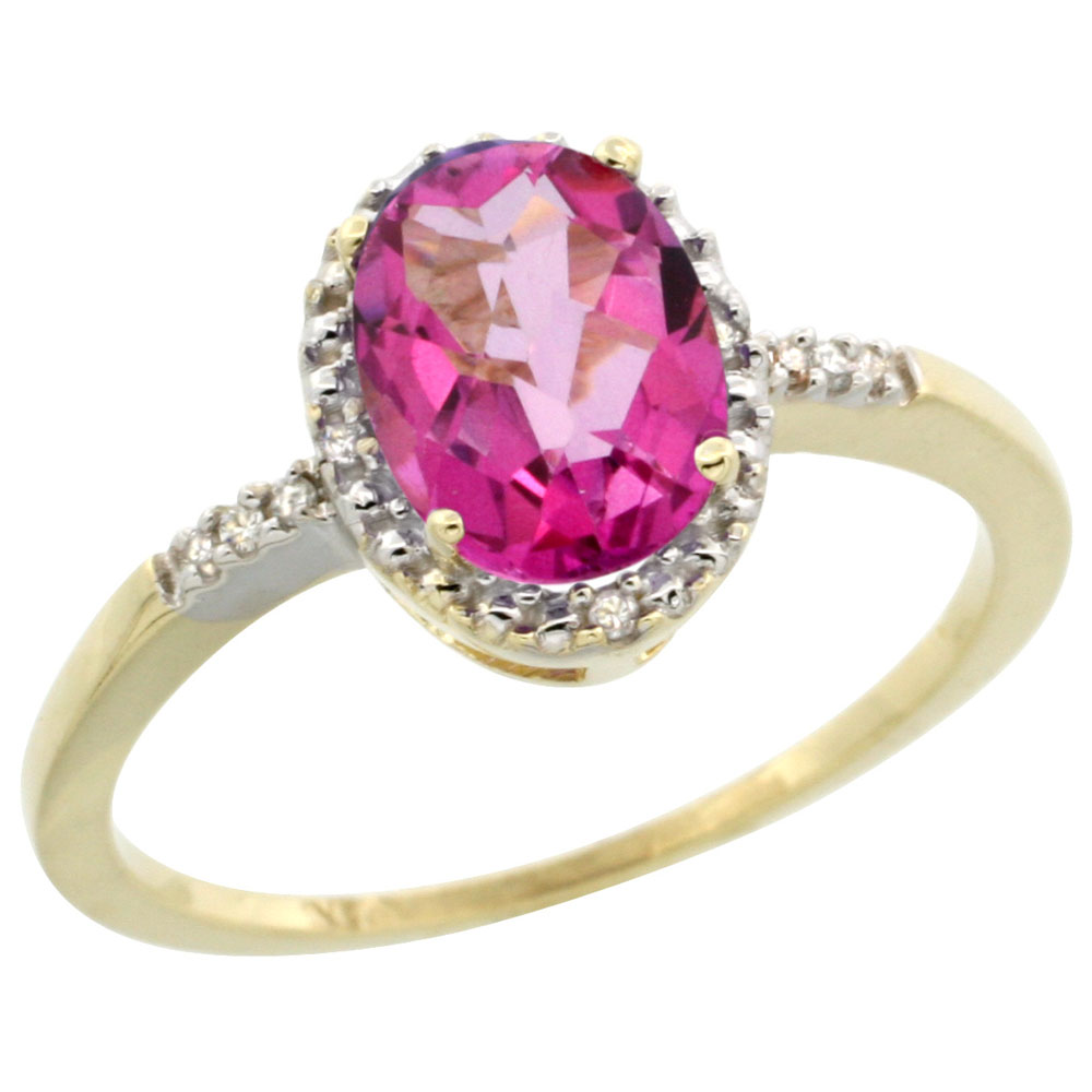 14K Yellow Gold Diamond Natural Pink Topaz Ring Oval 8x6mm, sizes 5-10