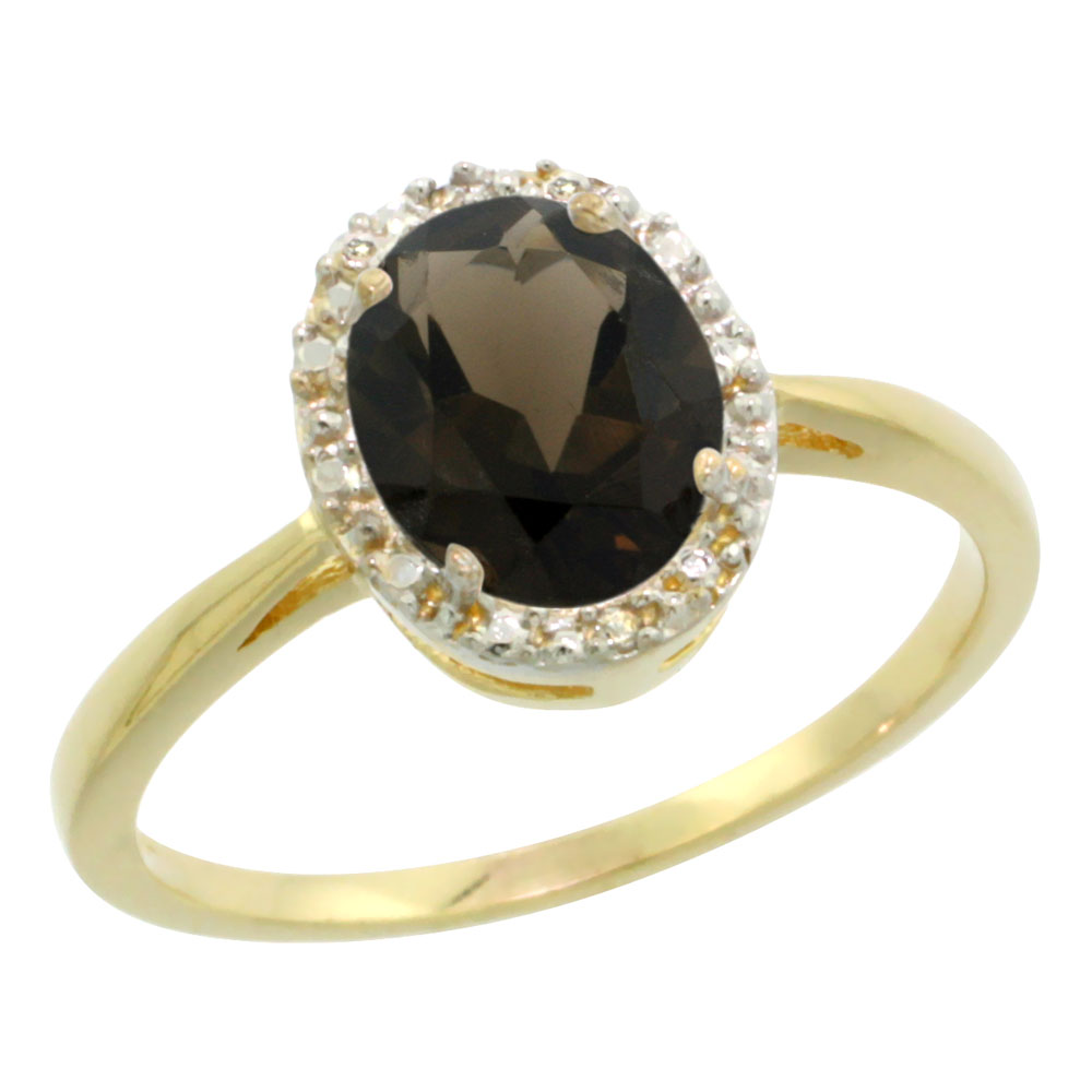sizes 5-10 10K Yellow Gold Natural Smoky Topaz Ring Heart-shape 7x7mm Diamond Accent