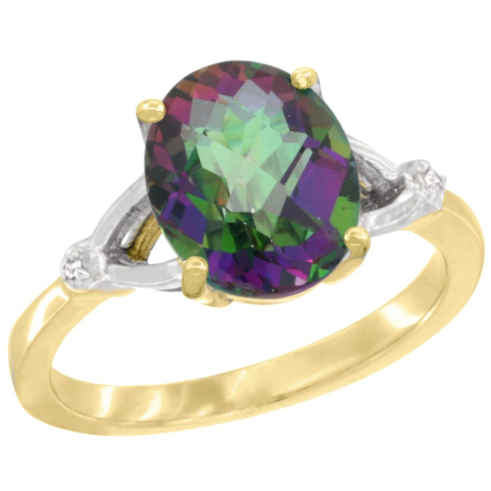 10K Yellow Gold Natural Diamond Mystic Topaz Engagement Ring Oval 10x8mm, sizes 5-10