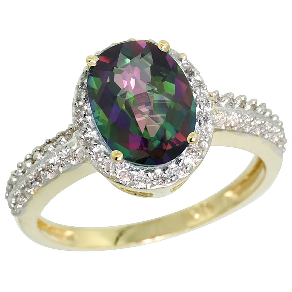 14K Yellow Gold Natural Diamond Mystic Topaz Ring Oval 9x7mm, sizes 5-10