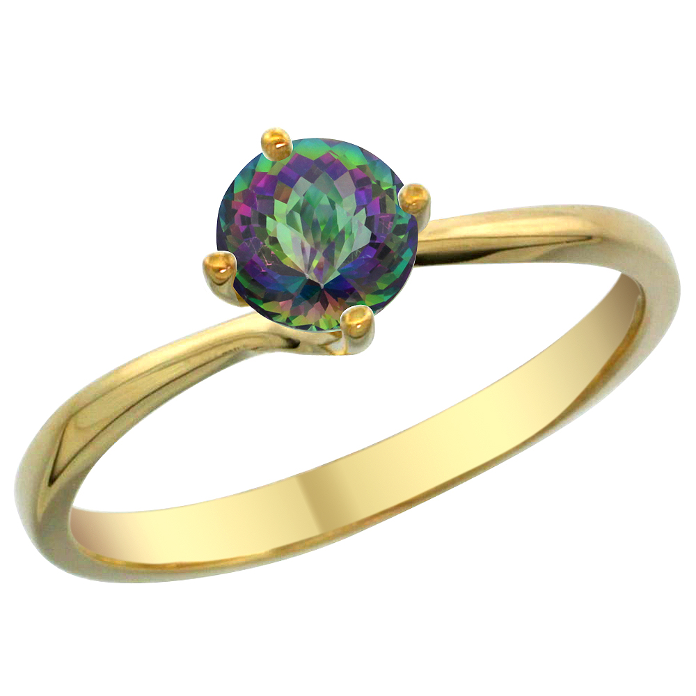 14K Yellow Gold Natural Mystic Topaz Solitaire Ring Round 6mm, sizes 5 - 10