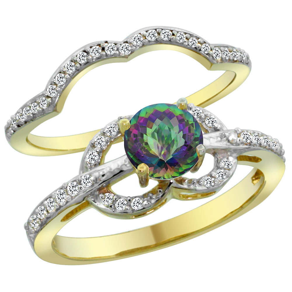 14K Yellow Gold Natural Mystic Topaz 2-piece Engagement Ring Set Round 6mm, sizes 5 - 10