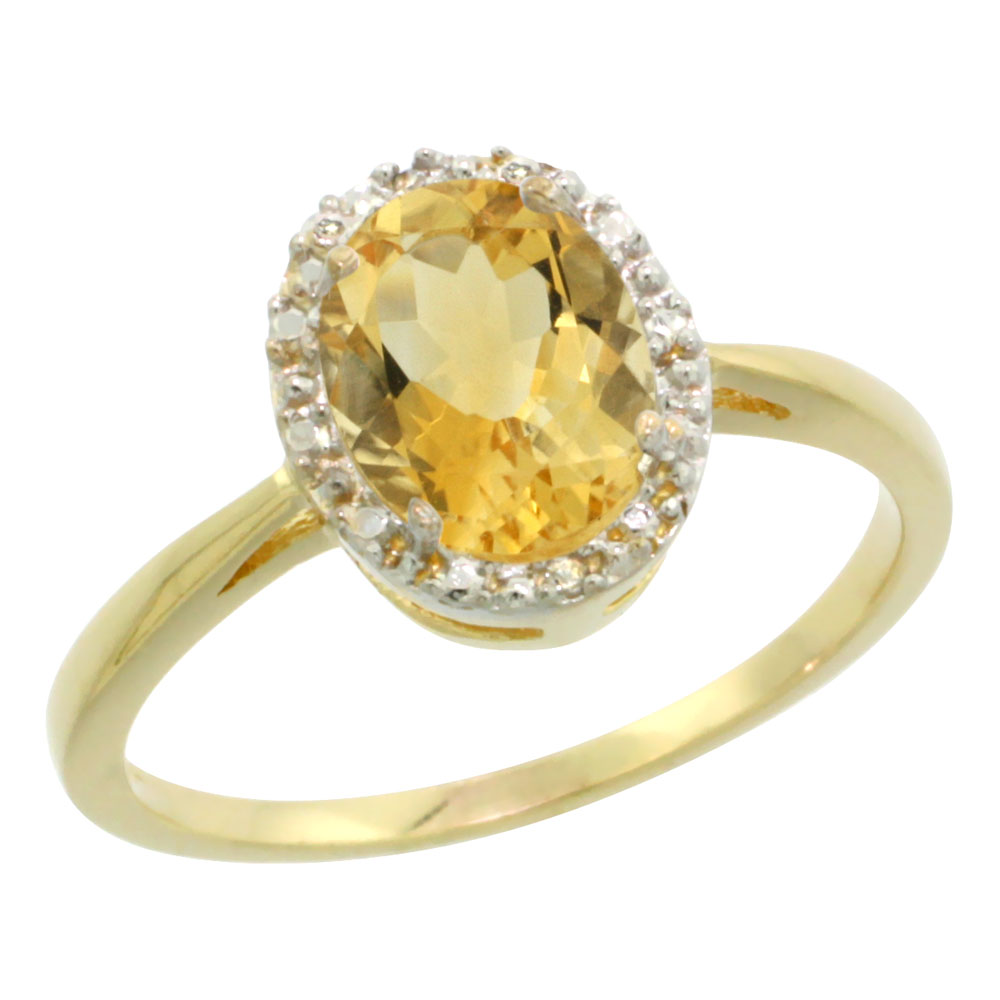 10K Yellow Gold Natural Citrine Diamond Halo Ring Oval 8X6mm, sizes 5-10