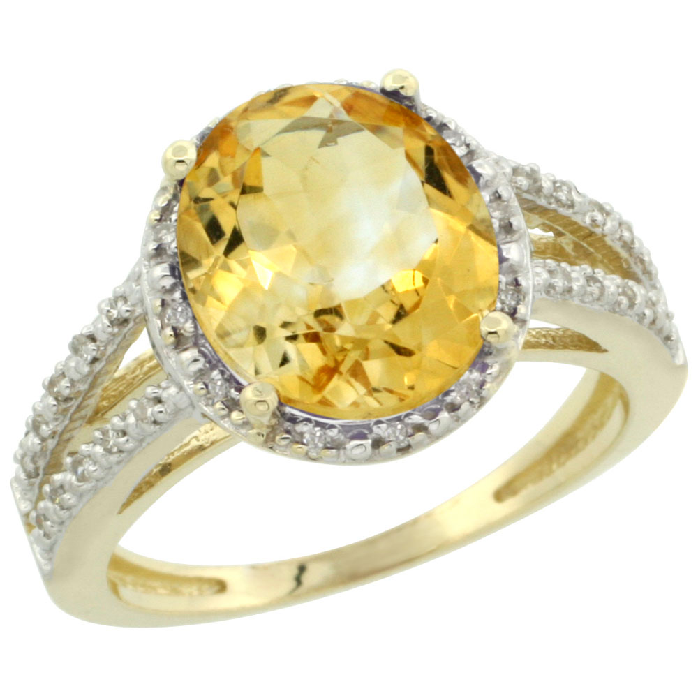 10K Yellow Gold Diamond Natural Citrine Ring Oval 11x9mm, sizes 5-10
