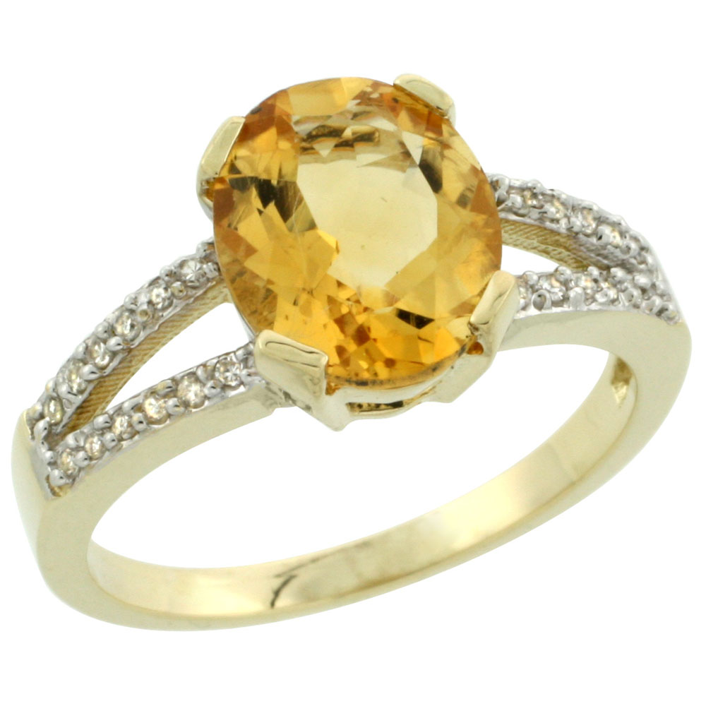 10K Yellow Gold Diamond Natural Citrine Engagement Ring Oval 10x8mm, sizes 5-10