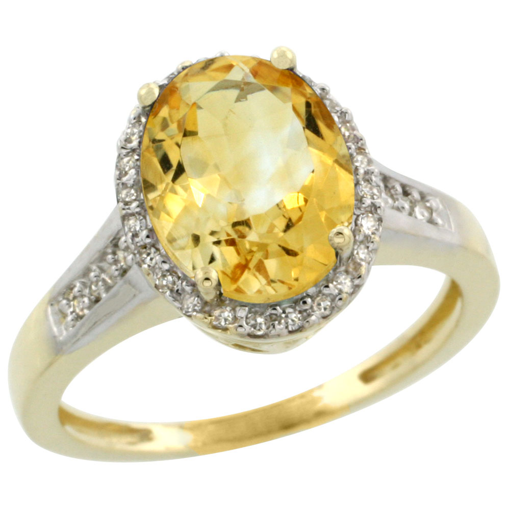 14K Yellow Gold Diamond Natural Citrine Engagement Ring Oval 10x8mm, sizes 5-10