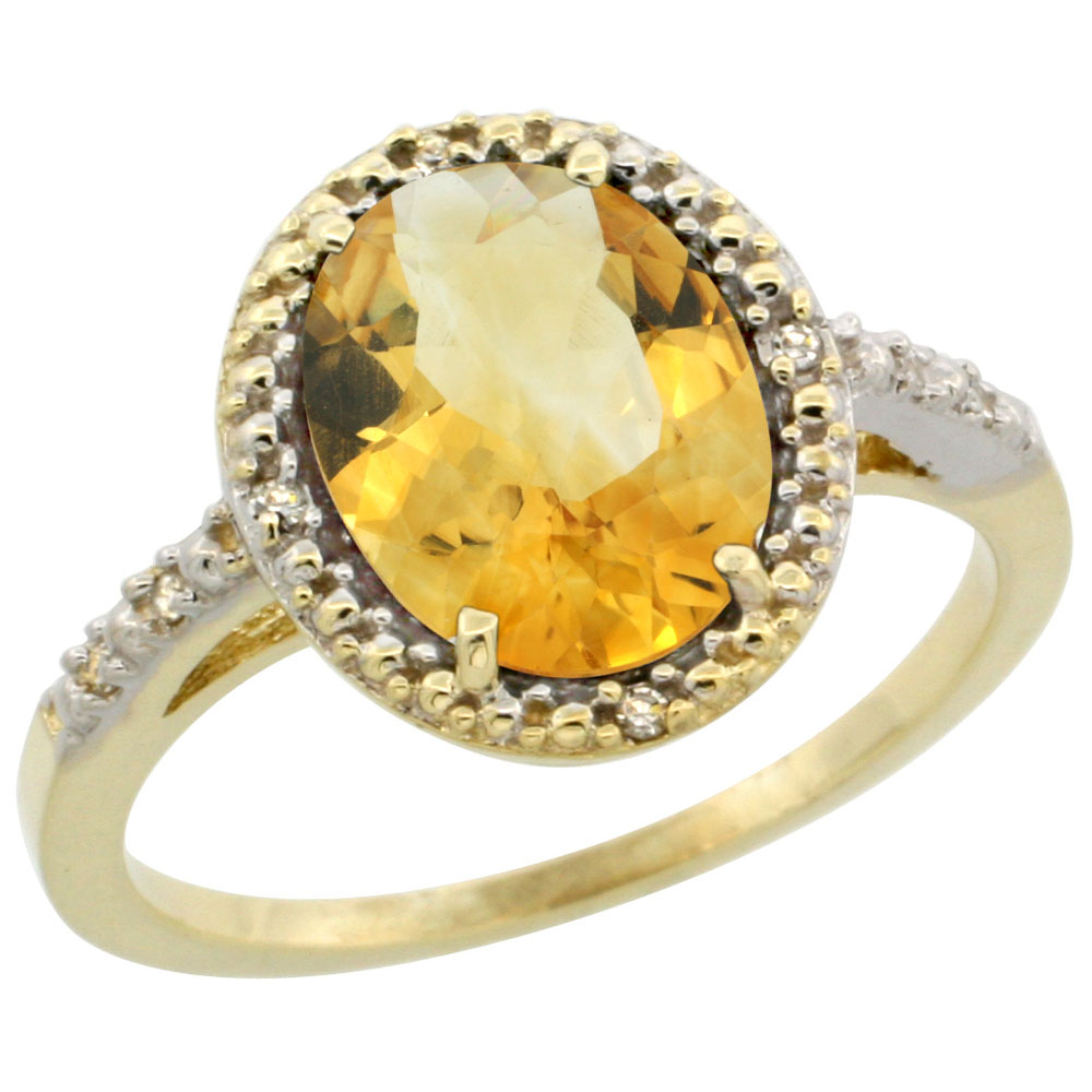 14K Yellow Gold Diamond Natural Citrine Engagement Ring Oval 10x8mm, sizes 5-10