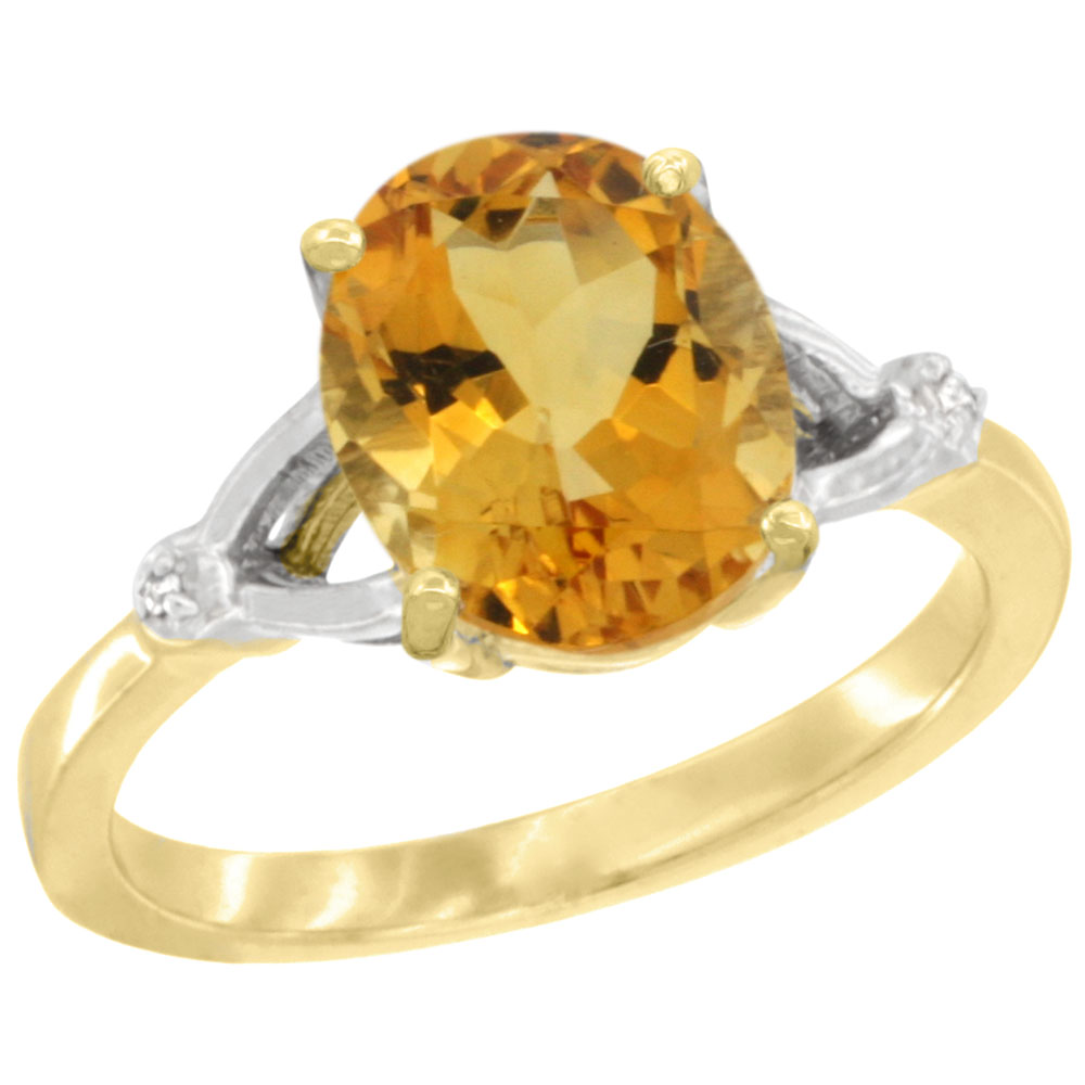 10K Yellow Gold Diamond Natural Citrine Engagement Ring Oval 10x8mm, sizes 5-10