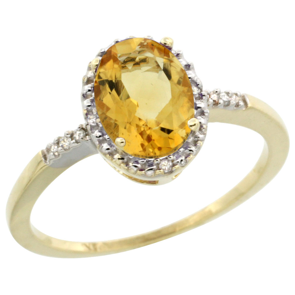 10K Yellow Gold Diamond Natural Citrine Ring Oval 8x6mm, sizes 5-10