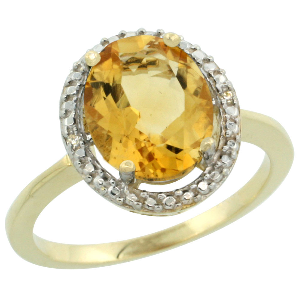 14K Yellow Gold Diamond Natural Citrine Engagement Ring Oval 10x8mm, sizes 5-10