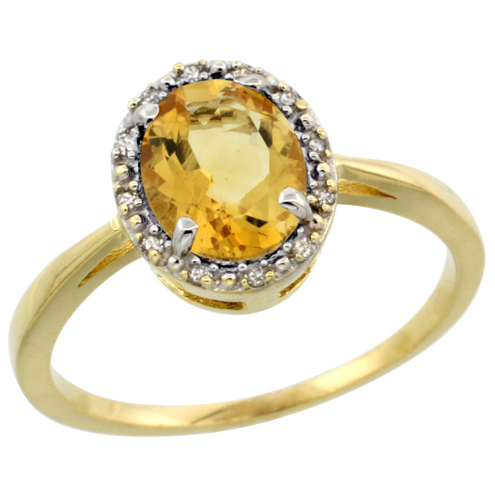 10k Yellow Gold Natural Citrine Ring Oval 8x6 mm Diamond Halo, sizes 5-10