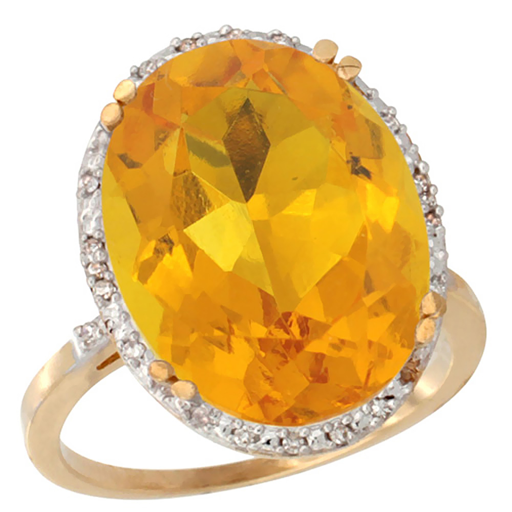 14K Yellow Gold Natural Citrine Ring Large Oval 18x13mm Diamond Halo, sizes 5-10