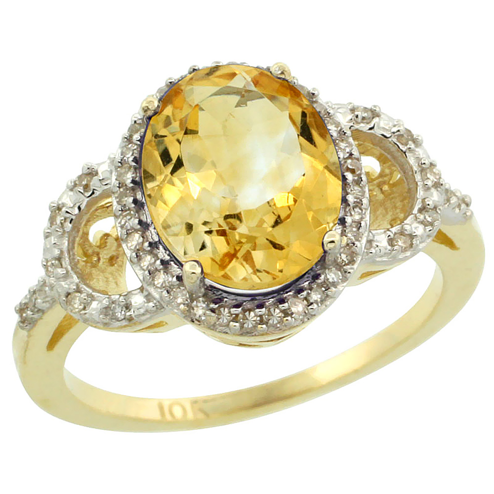 14K Yellow Gold Diamond Natural Citrine Engagement Ring Oval 10x8mm, sizes 5-10