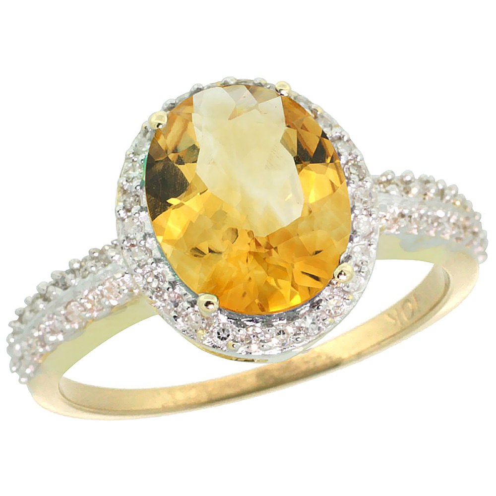 14K Yellow Gold Diamond Natural Citrine Engagement Ring Oval 10x8mm, sizes 5-10