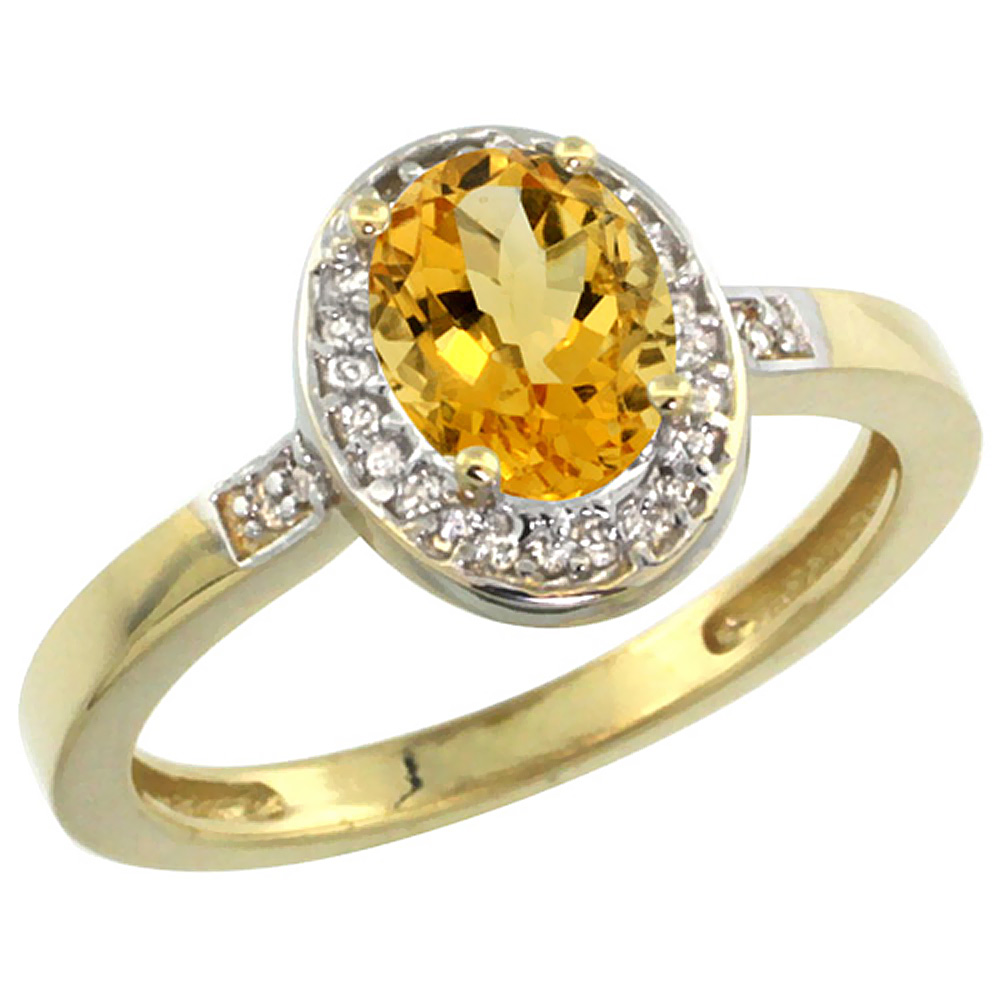 14K Yellow Gold Diamond Natural Citrine Engagement Ring Oval 7x5mm, sizes 5-10