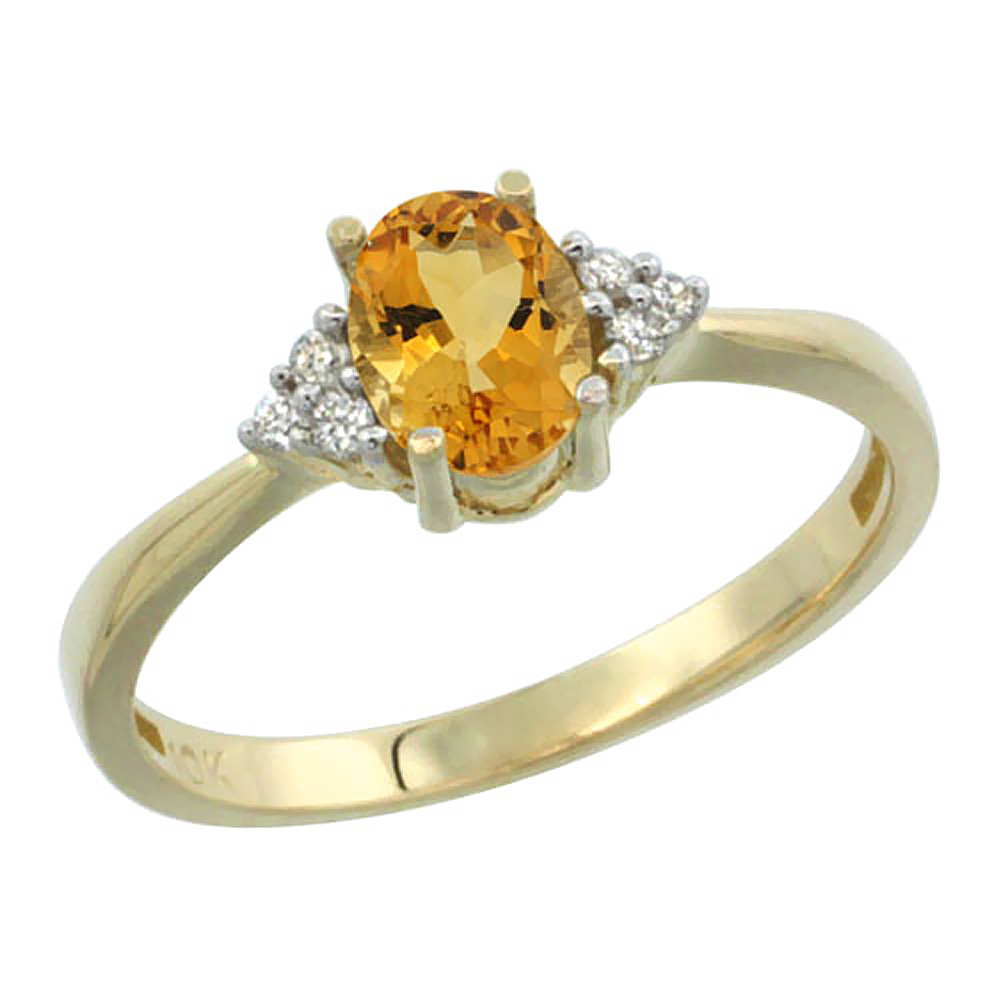 14K Yellow Gold Diamond Natural Citrine Engagement Ring Oval 7x5mm, sizes 5-10