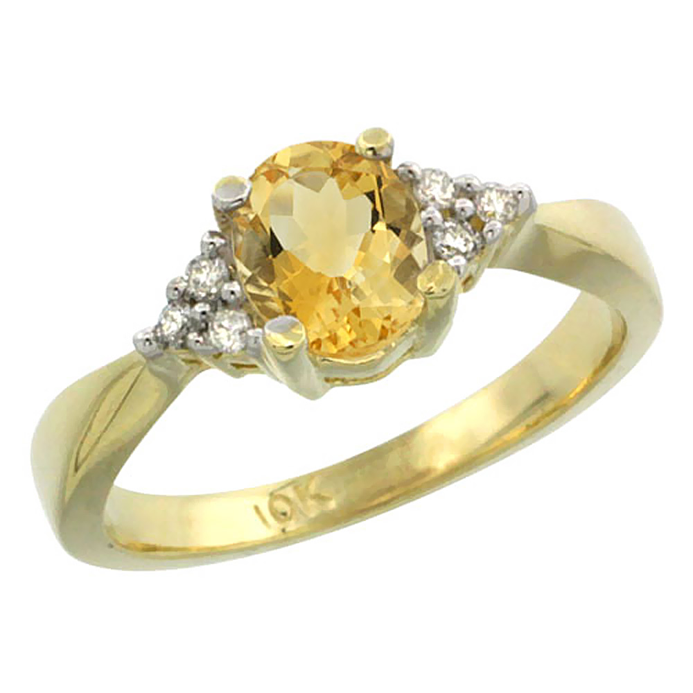 10k Yellow Gold Diamond Natural Citrine Engagement Ring Oval 7x5mm, sizes 5-10