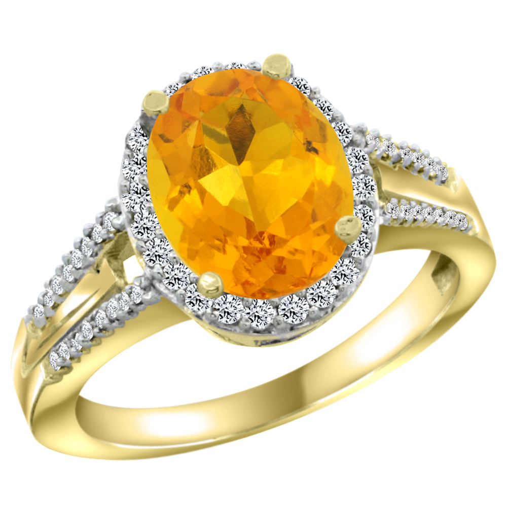 14K Yellow Gold Diamond Natural Citrine Engagement Ring Oval 10x8mm, sizes 5-10