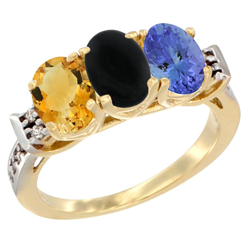 10K Yellow Gold Natural Citrine, Black Onyx & Tanzanite Ring 3-Stone Oval 7x5 mm Diamond Accent, sizes 5 - 10