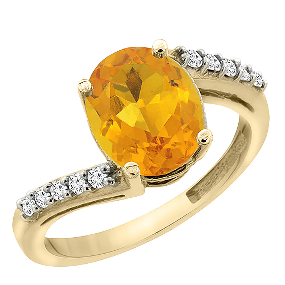 10K Yellow Gold Diamond Natural Citrine Engagement Ring Oval 10x8mm, sizes 5-10