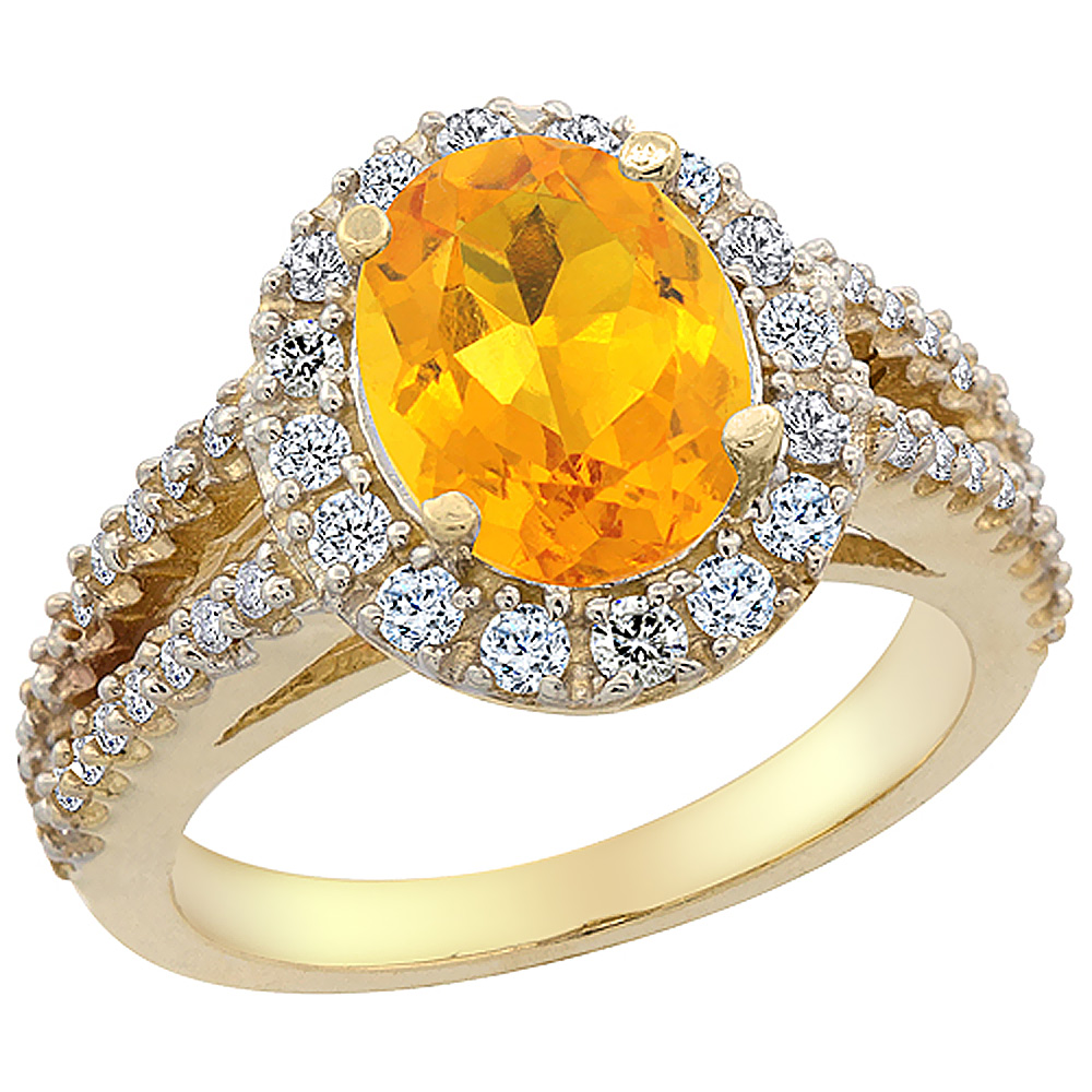 14K Yellow Gold Diamond Natural Citrine Engagement Ring Oval 10x8mm, sizes 5-10